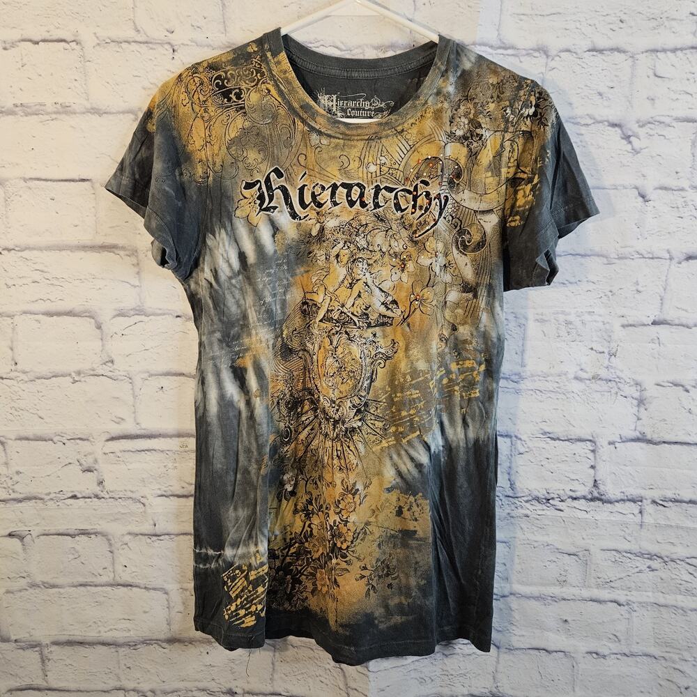 Hierarchy Couture T Shirt XL Gray Y2K USA Graphic Womens Streetwear